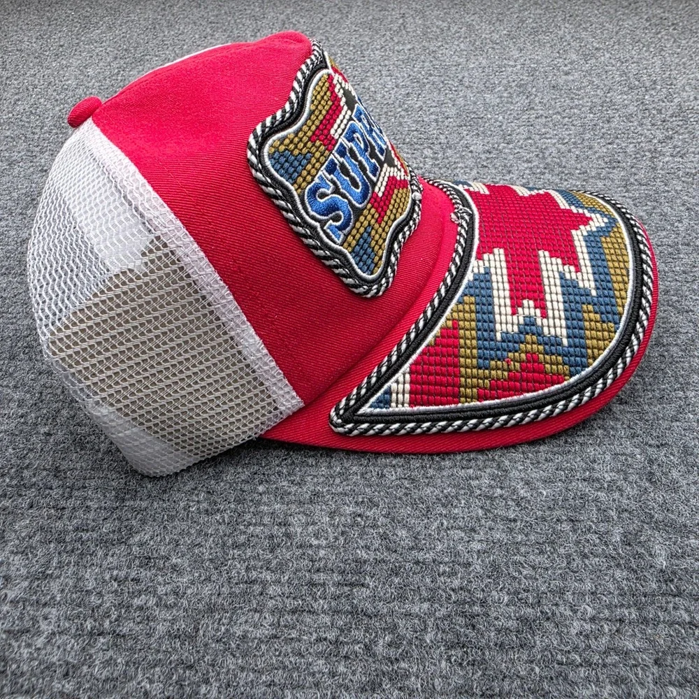 SUPREME Western Embroidered Mesh Back Trucker Hat Red SS26 New In Bag In Hand